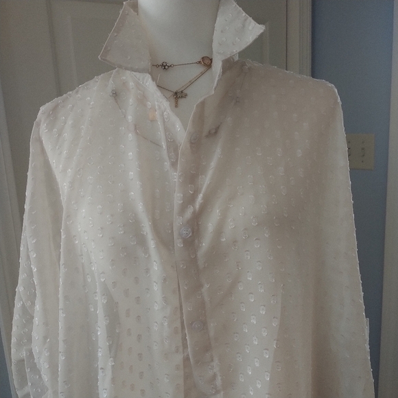 boohoo Dobby Chiffon Oversized Maxi Shirt Ecru 14 - Picture 6 of 12